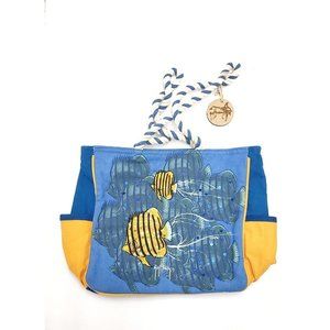 Guy Harvey Sun n Sand CARRY ALL BEACH Tote Bag Blue and Yellow Tropical Fish
